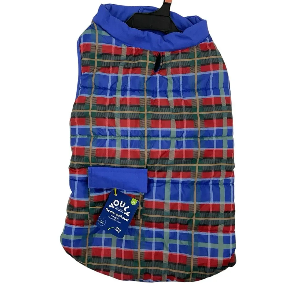 Youly Pet Puffer‎ Vest Warm Winter Multi Plaid Dog Jacket NWT